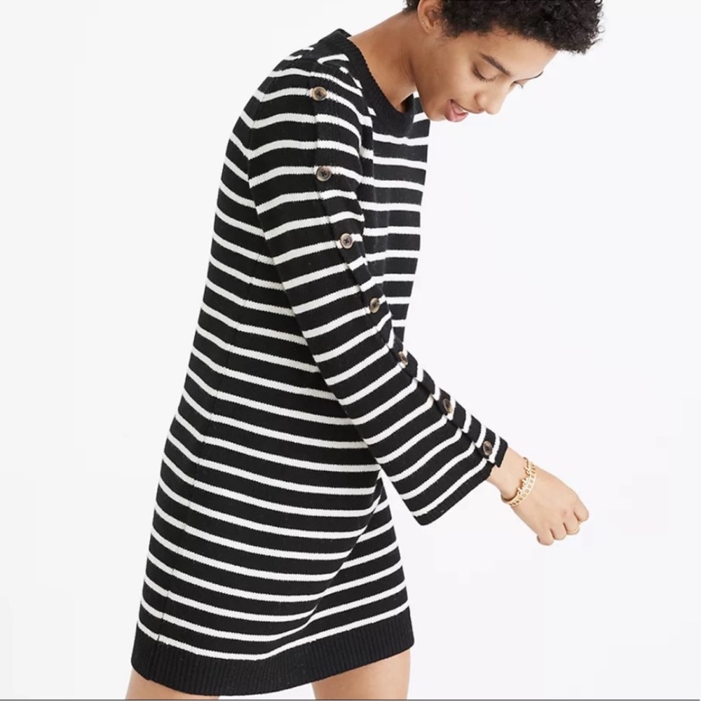 Madewell Wool Striped Button Sleeve Dress - Picture 3 of 8